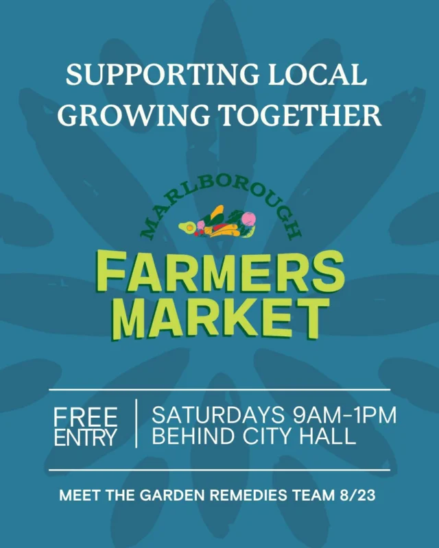 Meet the Garden Remedies team at the Marlborough Farmers Market on Saturday, August 23 and learn more about our locally grown, crafted products. We’re excited to be part of a day celebrating fresh finds, local makers, and community spirit. Stop by our booth to say hello, connect with the team, and see what we’ve been working on right here in Massachusetts.